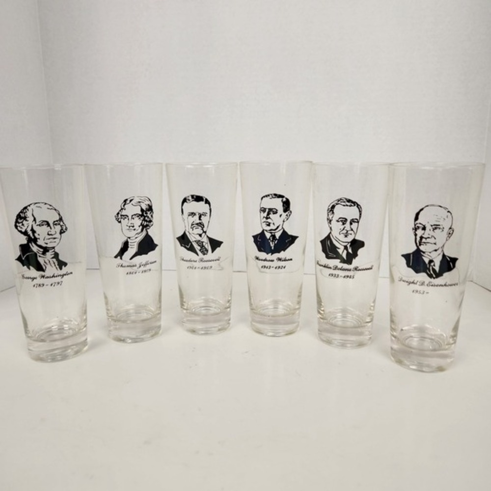 Vintage‎ 1970's Presidents Beer Glasses-Set Of 6